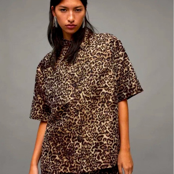 AllSaints Jemi Shirt - NWT - Sz. UK 16 - US 12 Golden Leopard ๐๐๐๐๐๐๐๐๐ - Picture 1 of 13